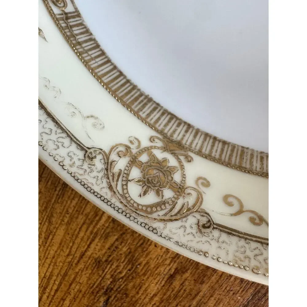 Vintage Noritake Fleurgold Salad Plate Japan Ivory Gold Tone Trim 8”